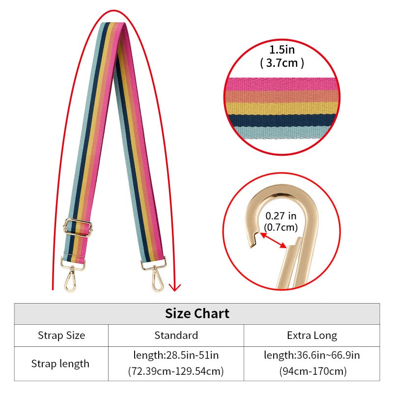ZOOEASS Wide Shoulder Strap Adjustable Replacement Belt Guitar Style Crossbody Bag Handbag Strap Multicolor Canvas Straps(Wide:1.4in) (rainbow2) - Image 5